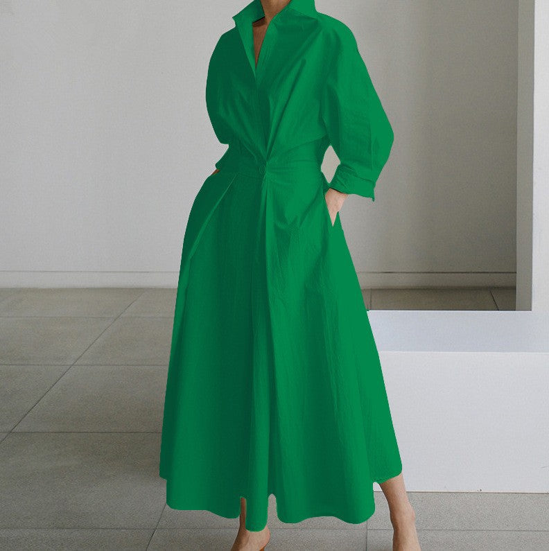 Cross-border New Style Foreign Trade Medieval Retro Plus Size Fashion POLO Loose Collar Wide Hem Women's Dress Wholesale