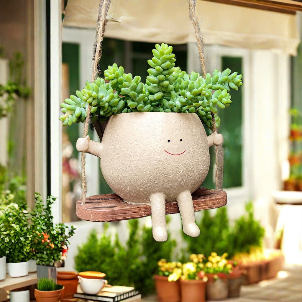 Succulent Flower Pot Cute Smiling Face Swing Flower Pot Personalized Decoration Creative Hanging Hydroponic Flower Pot Balcony Decoration