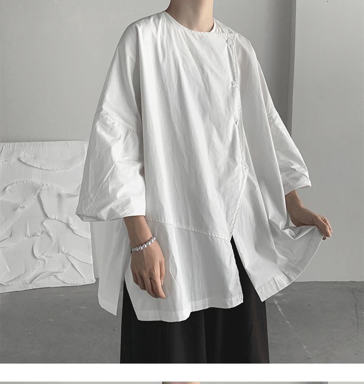300Plus Size Unique Design Three-Quarter Sleeve Shirt for Men Summer Short Sleeve Cool Japanese Style ins Irregular Top