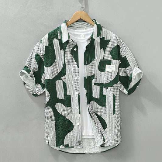 Summer Fashion Personality Print Casual Short Sleeve Shirt Men Japanese Trend Breathable Thin Large Size Shirt Jacket