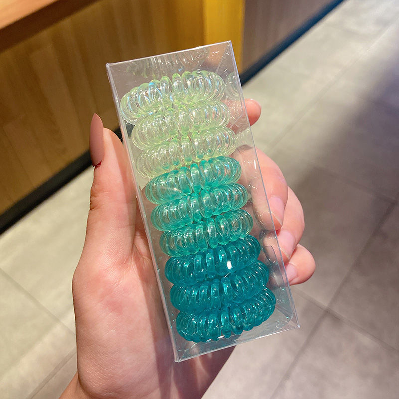 TikTok Hot Trend Korean Version ins Internet Celebrity Boxed Gradient Telephone Wire Hair Tie Fresh Style Elastic Band One Piece Dropshipping
