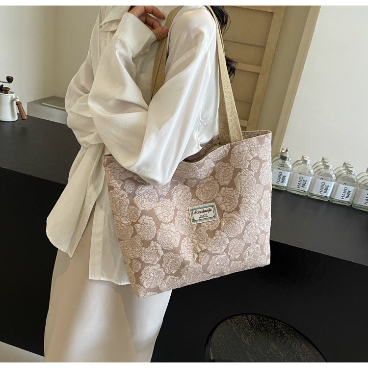 South Korea ins Unique Canvas Bag2024New Fashion Commuting Tote Bag Female College Student Class Shoulder Bag
