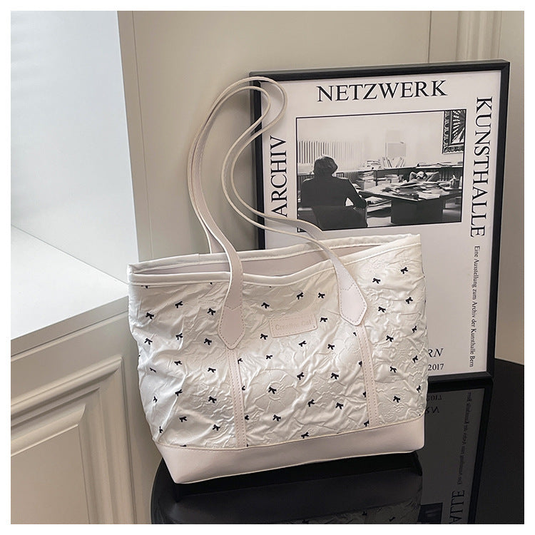 Class Commuting Tote Bag Large Capacity Heart Summer Stylish2025New style casual bowknot single shoulder underarm bag