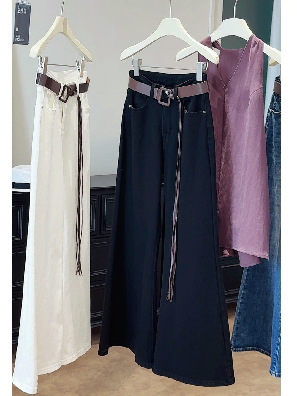 Quality Denim Wide-Leg Pants for Women2025New Autumn Casual High-Waisted Loose Flared Slimming Straight Pants