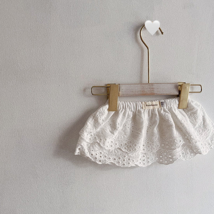 Korean Baby Layered Short Skirt with Lace Trim, Girls' Versatile Apron, French Retro Style, Stylish Ultra Short Cotton Skirt for Children