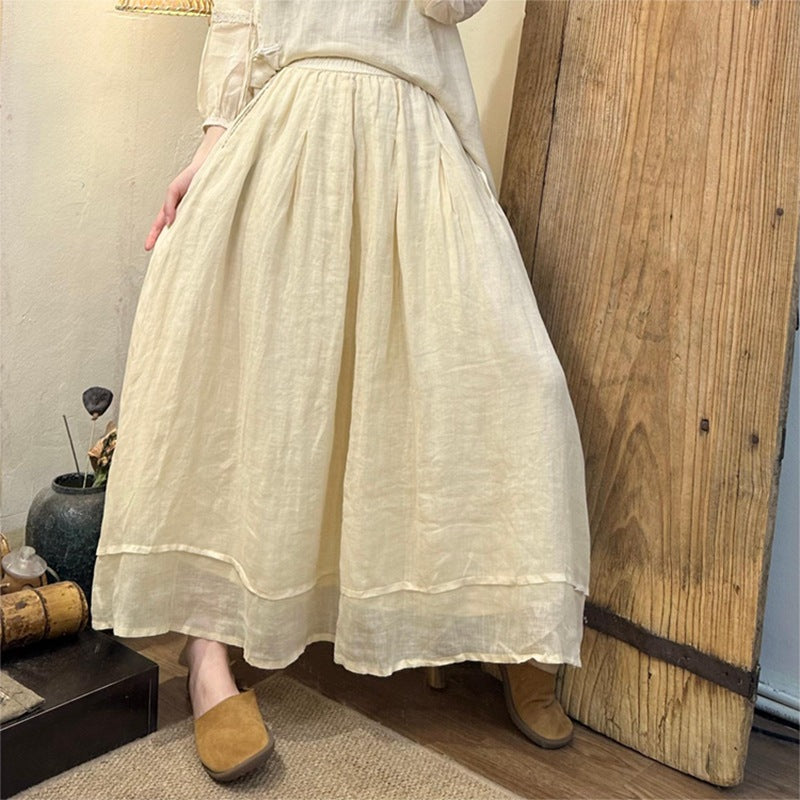 2025Summer New Retro Niche Pure Ramie Handmade Button Lace-up Light National Style Dress