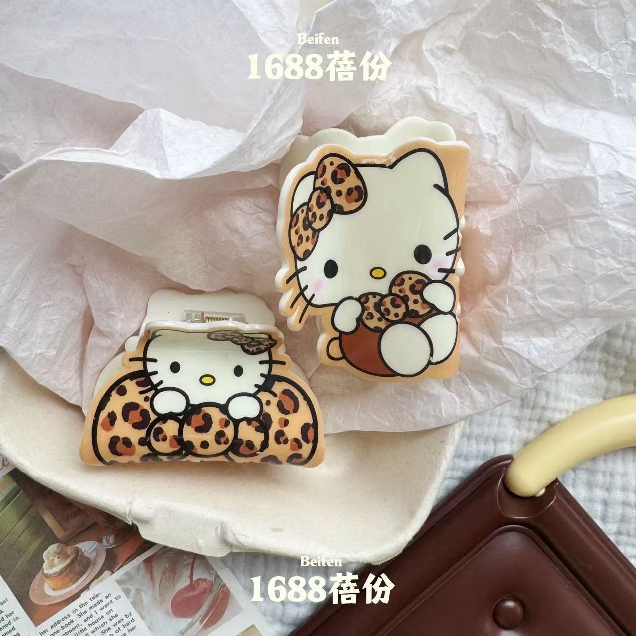 Autumn and Winter Coffee Color Series kitty Cat Claw Clip Cute Girly Heart Back of Head Half Updo Hair Clip Cartoon Shark Clip Large Size