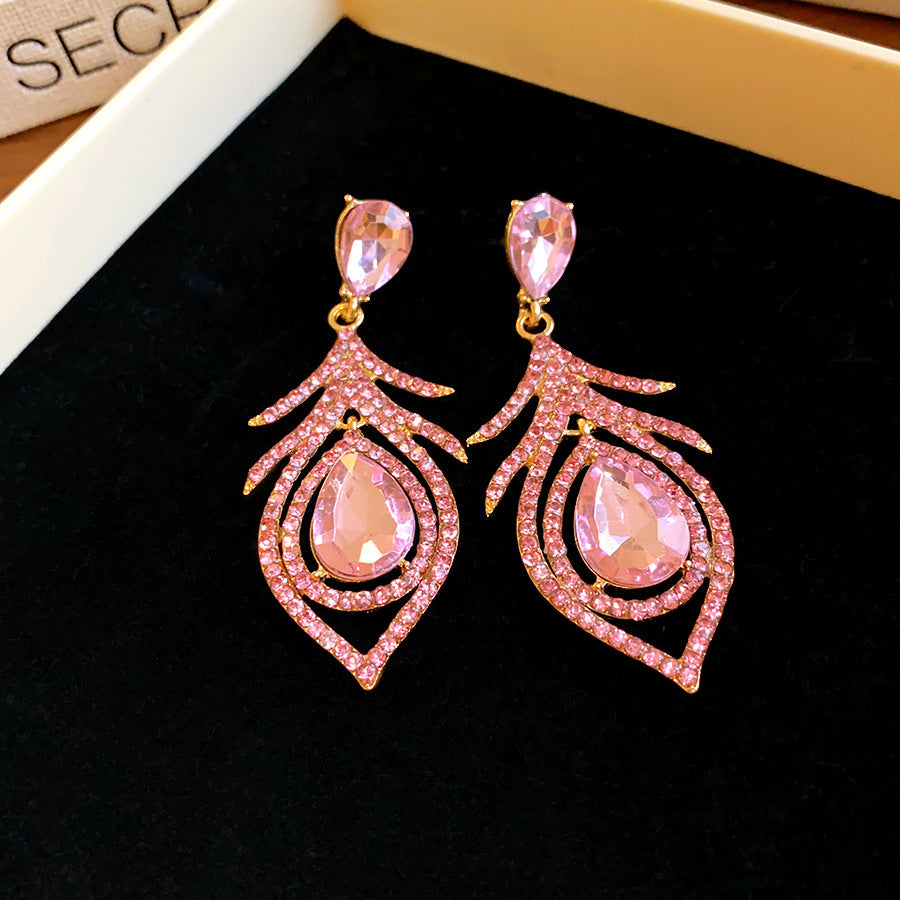 Medieval vintage Zircon Earrings Silver Needle Exaggerated Heavy Craft Flower Water Drop Studs Light Luxury High-end Feel Earrings for Women