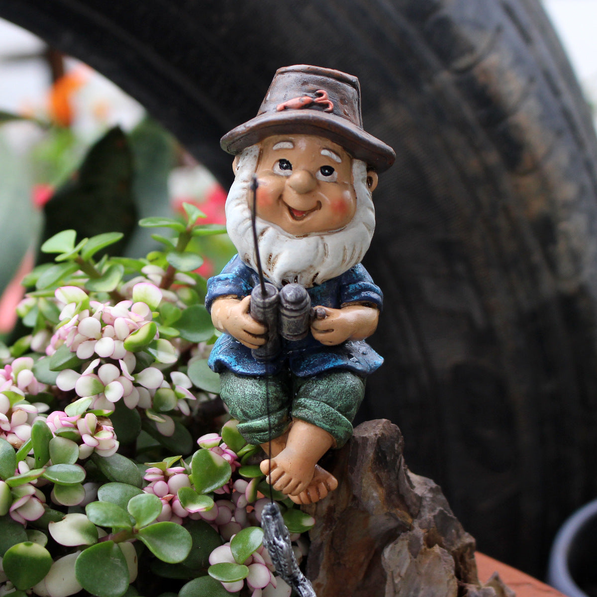 Cross-Border Resin Fishing Dwarf Figurine Garden Rockery Pond Landscape Decoration Accessories Creative Outdoor Courtyard Decor