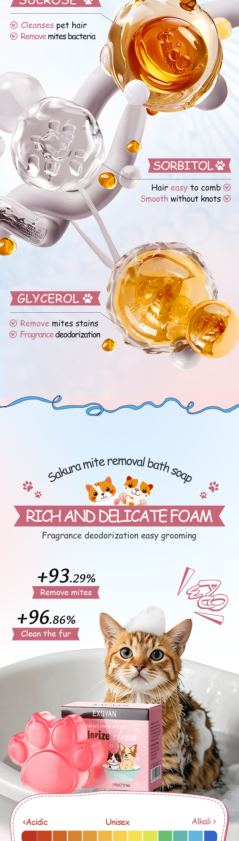 Full English EXGYAN Pet Sakura Cleansing Soap Cleaning Pet Hair Handmade Soap Cross-Border Wholesale