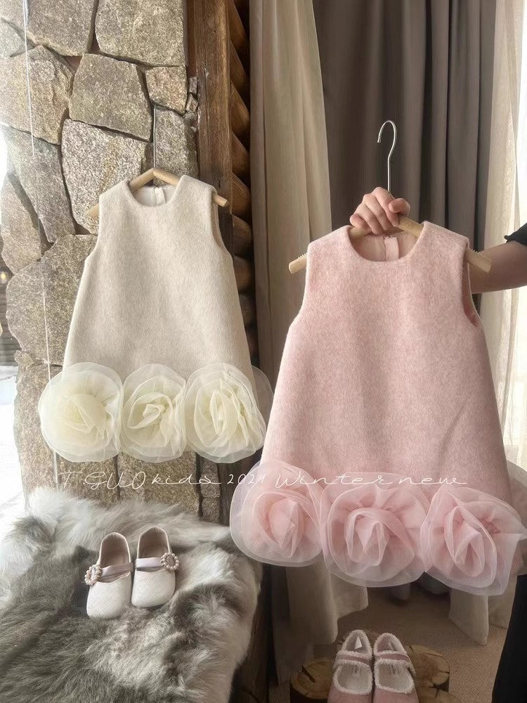 Sweet Little Girl's Little Chanel Style Dress New Children's Autumn Winter Girl's First Birthday Dress Floral Tank Dress
