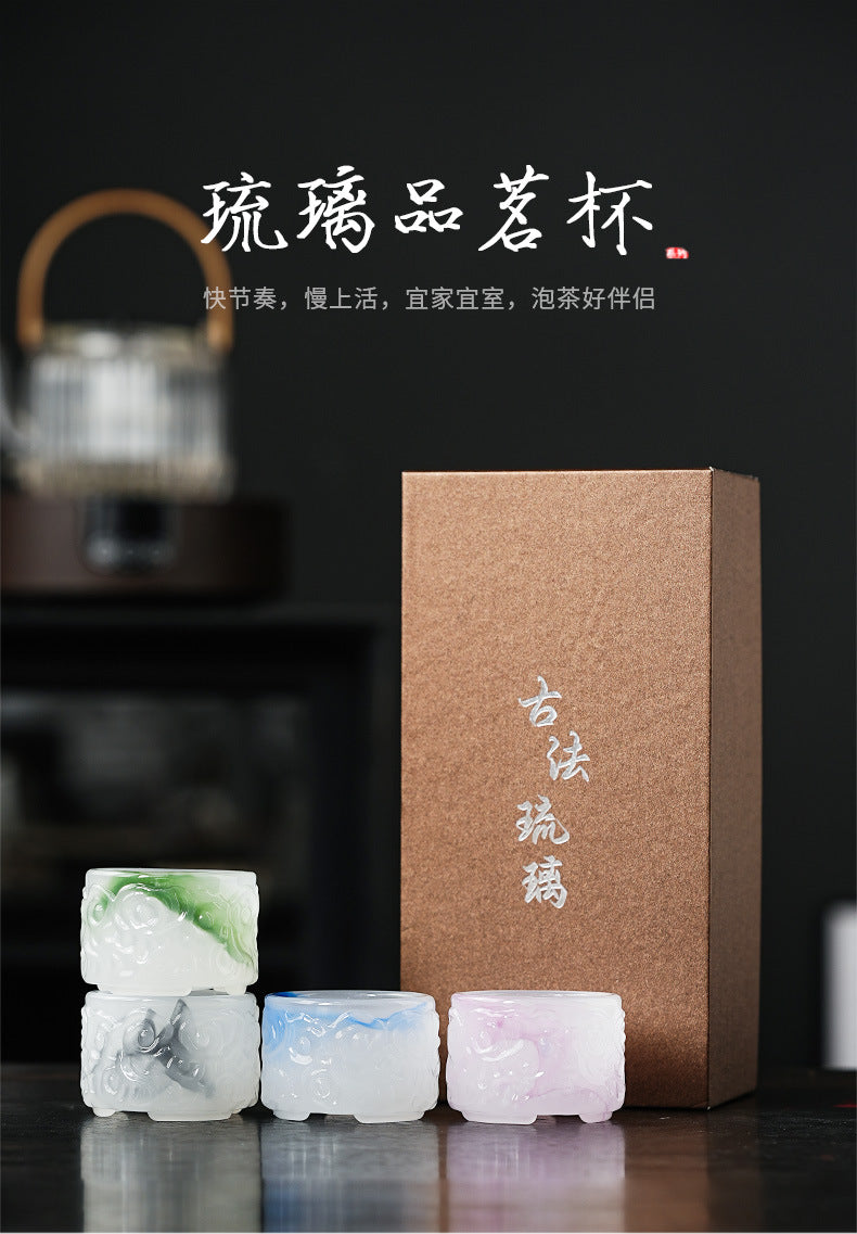2024New High-End Glazed Cloud Pattern Tea Cup Set Single Master Cup Kung Fu Tea Cup Business Gift for Gifting
