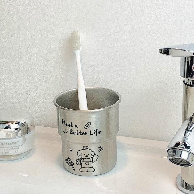 ins Cute Bichon Frise Dog Mouthwash Cup304Stainless Steel Step Simple High-Value Couple Toothbrush