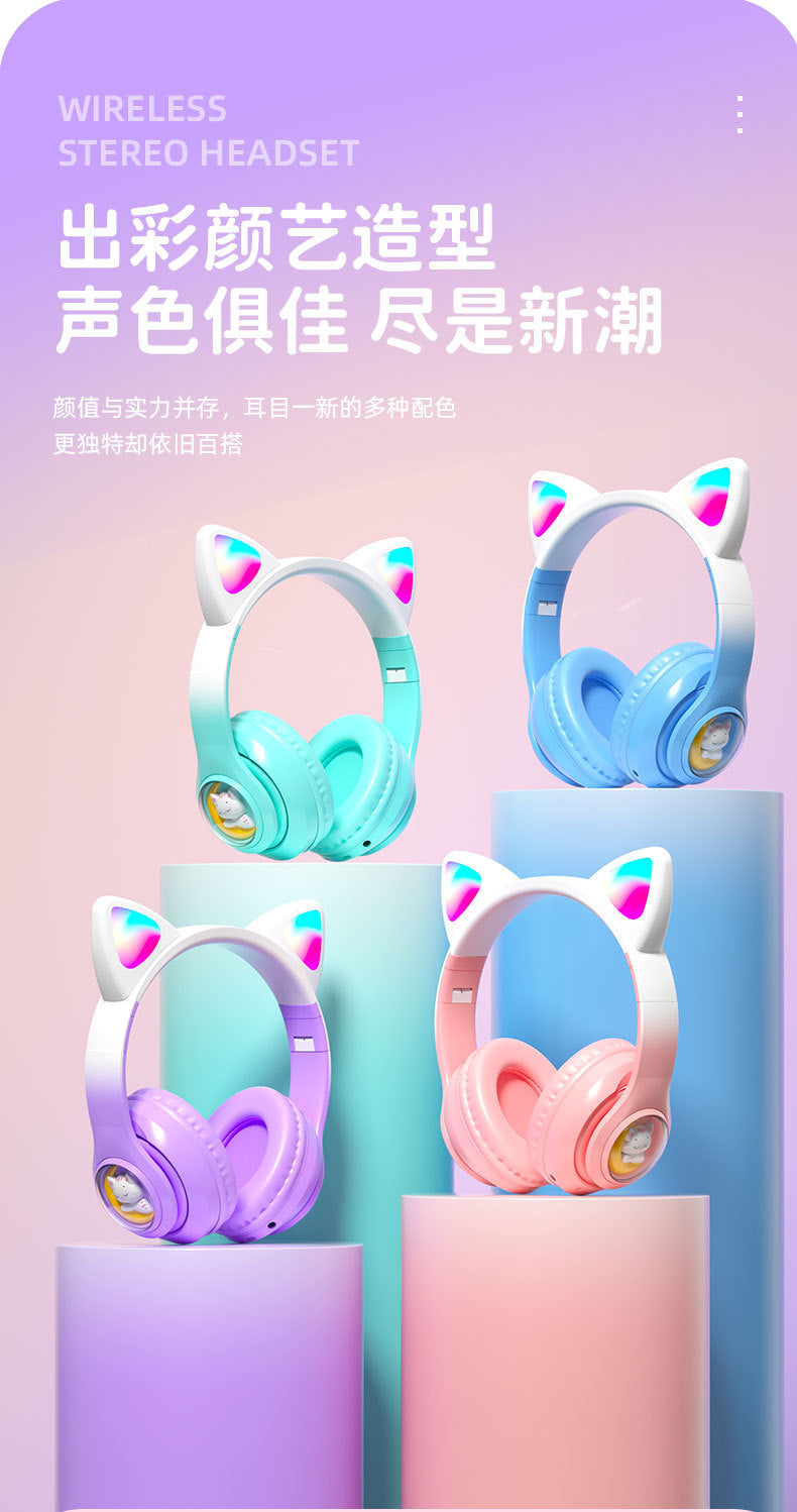 Space Capsule Cat Ear Bluetooth Headphones5.3Head-mounted Cute Glowing Cross-border Hot Item STN28S Ultra-long life battery
