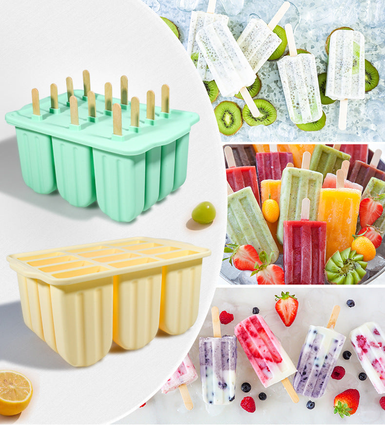 【Same Low Price】Amazon12Ice Cream Mold Easy Release Silicone Popsicle Mold Ice Cream Mold with Lid Ice Cream Mold