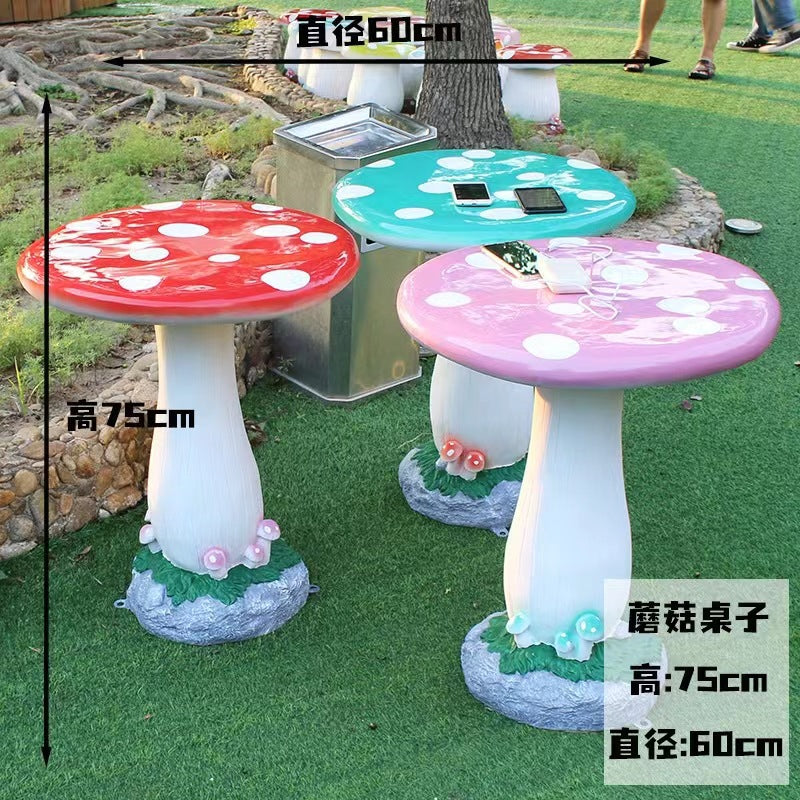 Outdoor fiberglass mushroom table and chair ornament Yard Table Courtyard Garden Kindergarten Garden Landscape Sculpture Ornament