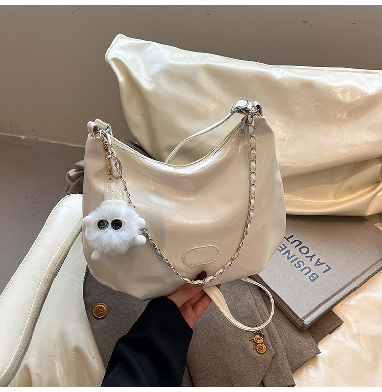 Summer Fashion Simple Casual Soft Surface Fresh Glossy Solid Color Large Capacity Commuter Shoulder Crossbody Bag2025New