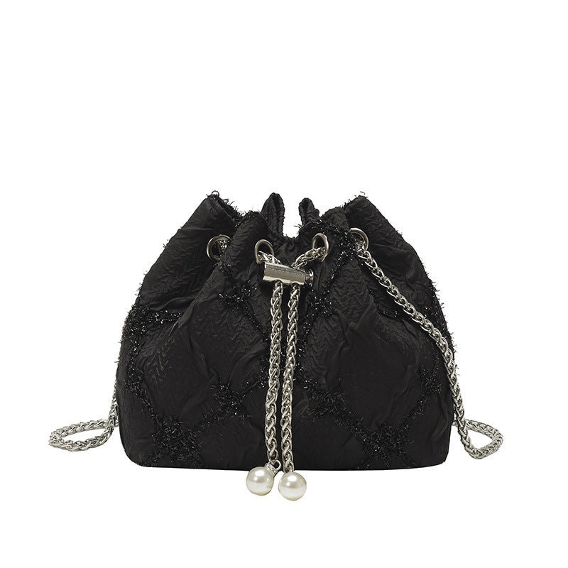 Cross-border Drawstring Bucket Small Bag for Women2025New Stylish Pleated Flower Bag Fashionable Round Chain Crossbody Bag
