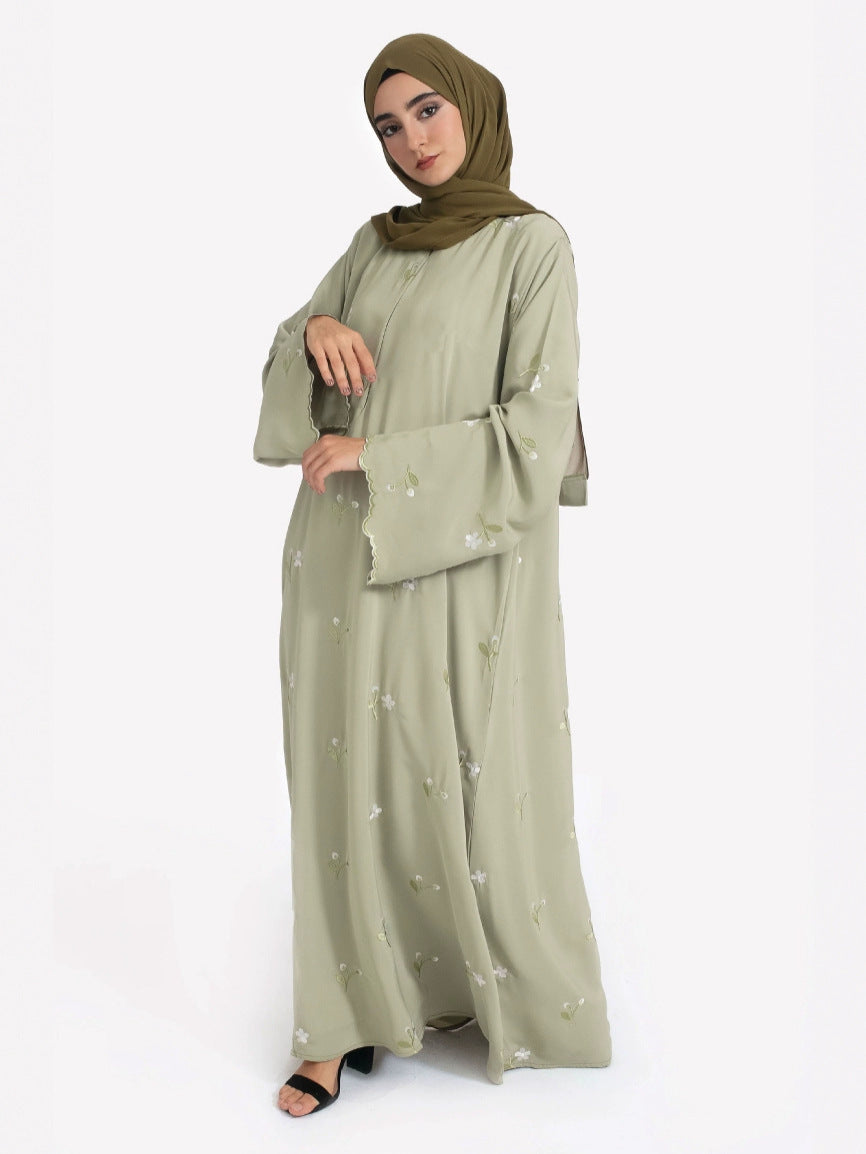 AliExpress Cross-Border New Muslim Middle Eastern Arabic Green Floral Embroidered Fashion Elegant Dress Robe