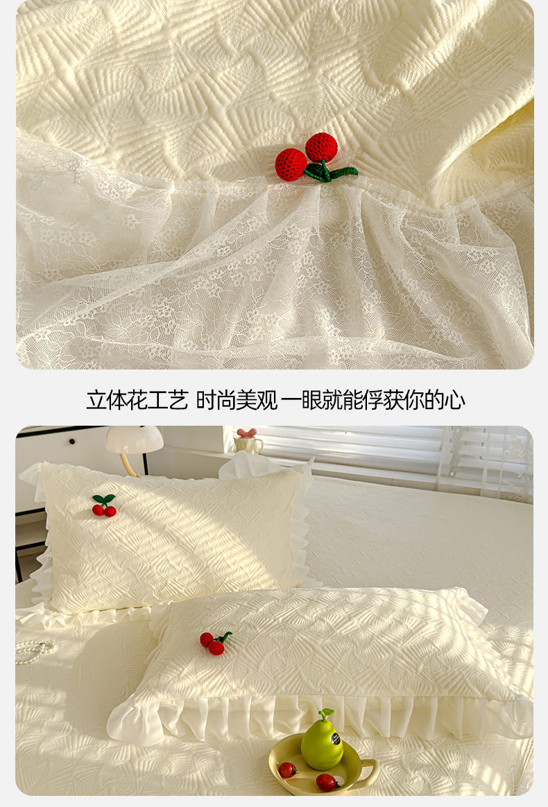 Summer Ice Silk Cooling Mat Lace Edge Cool Soft Mat Three-Piece Set Ethylene Fiber Ice Bean Mat Bed Skirt Style Bedding