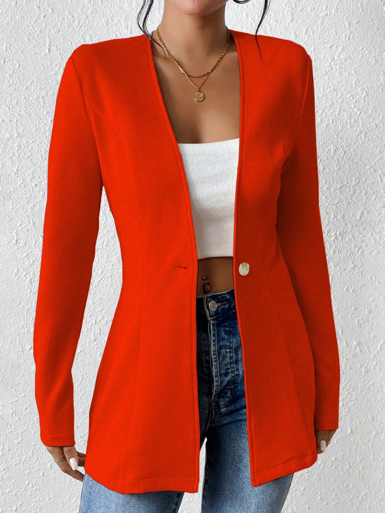 2025New Korean Fashion Style from Amazon Europe and America V Single Button Solid Color Long Sleeve Blazer