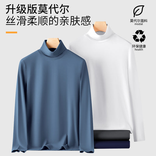 50Modal Long Sleeve t Men's High Neck Thermal Base Layer Shirt2025Fall and winter Inner Layer Fleece-Lined Warm Top