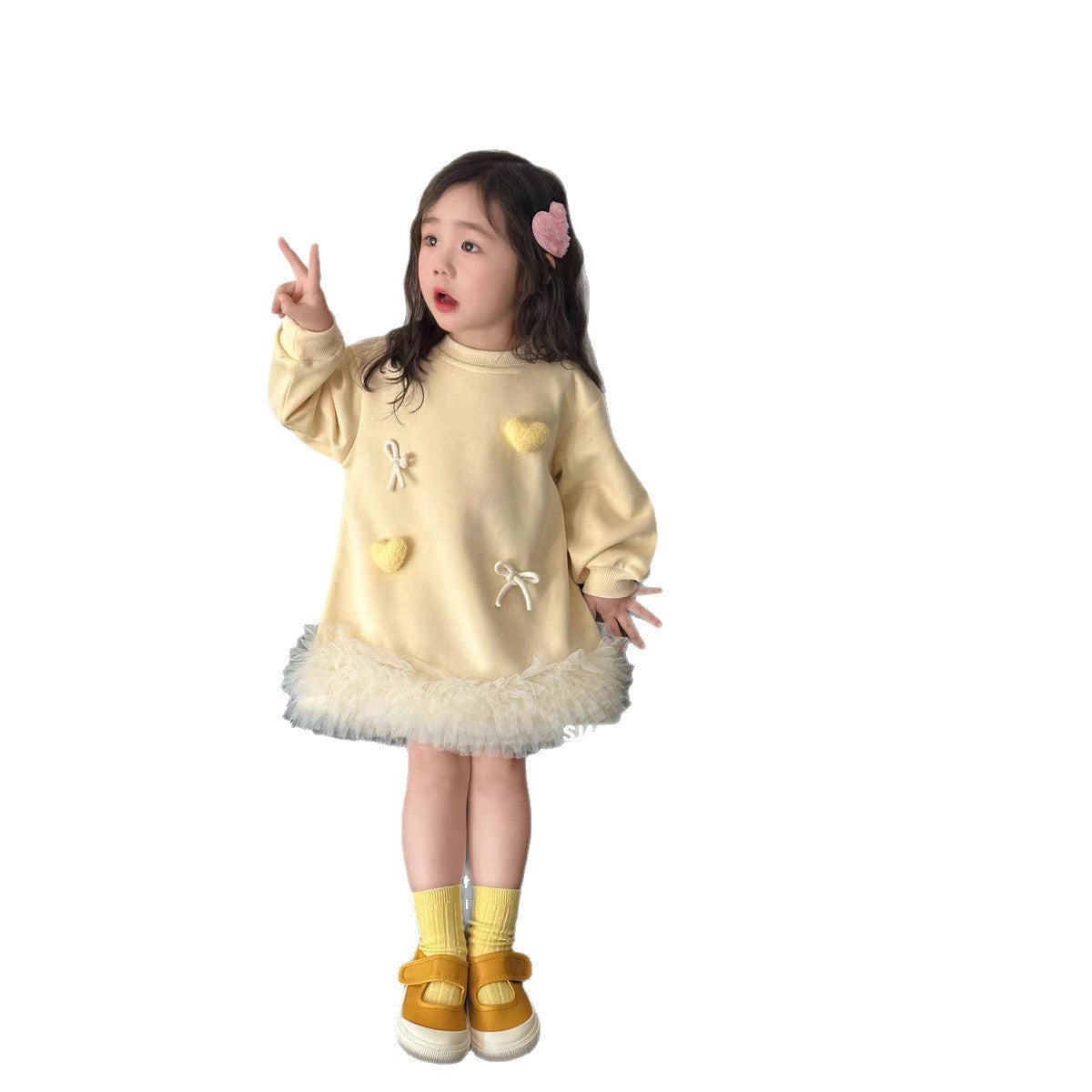 Sweet Little Girl's Sweatshirt Dress Spring and Autumn Outfit2025New stylish baby girl puffy dress sweet mid-length princess dress