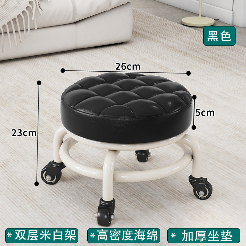 Universal Wheel Small Stool with Wheels, Low Stool for Home, Shoe Changing Stool, Living Room Children's Round Stool with Wheels, Silent Wheels