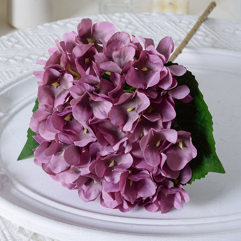 Artificial Hydrangea with Leaves for Wedding Decoration, Artificial Silk Flowers, Archway Flowers, Home Decor Fake Flowers, Single Artificial Flowers