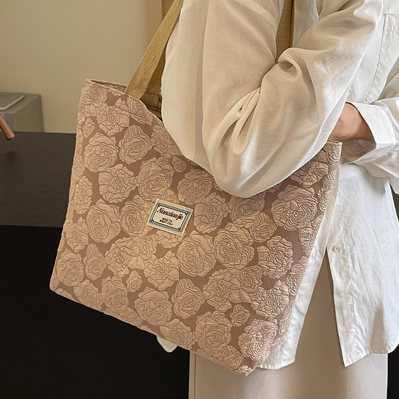South Korea ins Unique Canvas Bag2024New Fashion Commuting Tote Bag Female College Student Class Shoulder Bag
