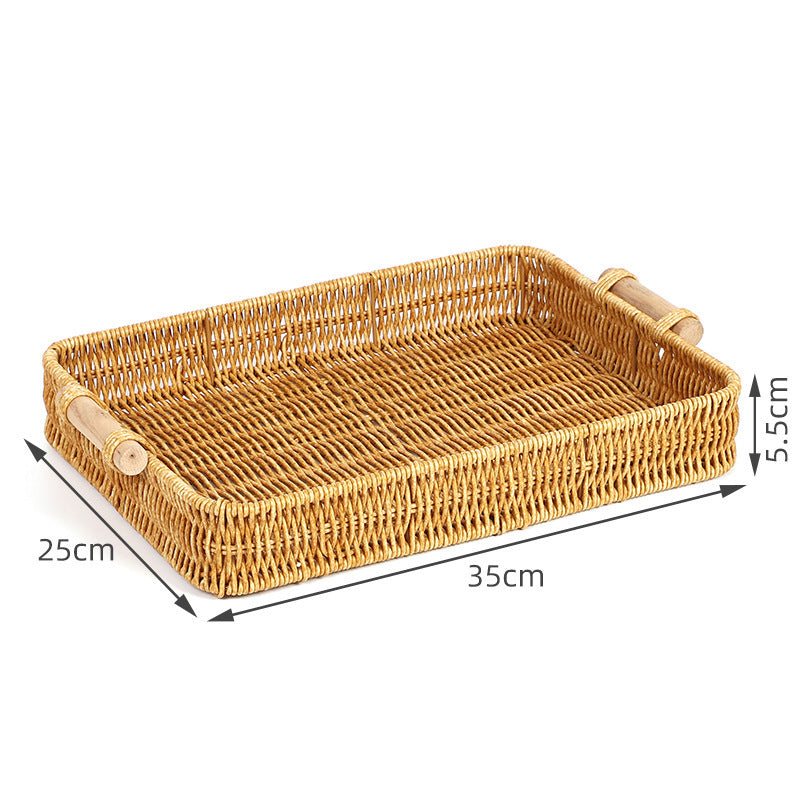 Snack Tray Dessert Tea Snacks Fruit Basket Imitation Rattan Tray Home Living Room Cake Bread Bamboo Basket Dried Fruit Plate
