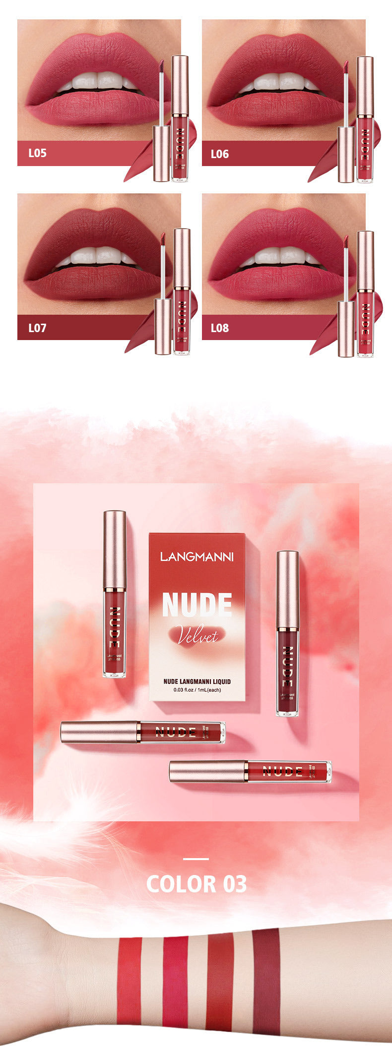 Langmanni16Lip Gloss Set Matte Velvet Four-Pack Lip Gloss Set