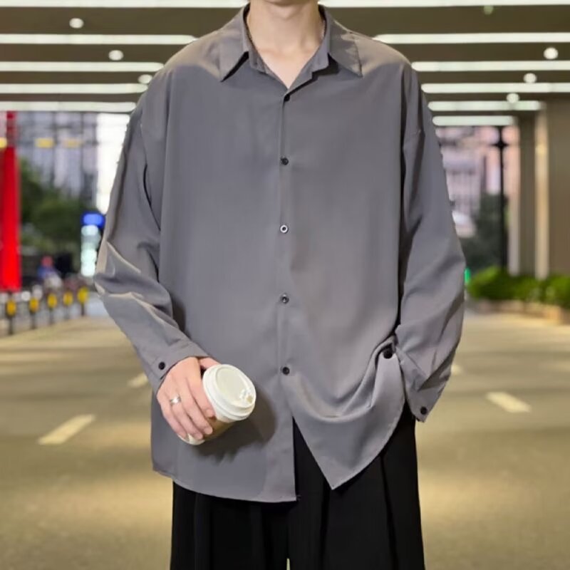 Light Mature High-End Feel Non-Iron Solid White Shirt Men's Draped Korean Style Loose Plus Size Casual Long Sleeve Base Shirt