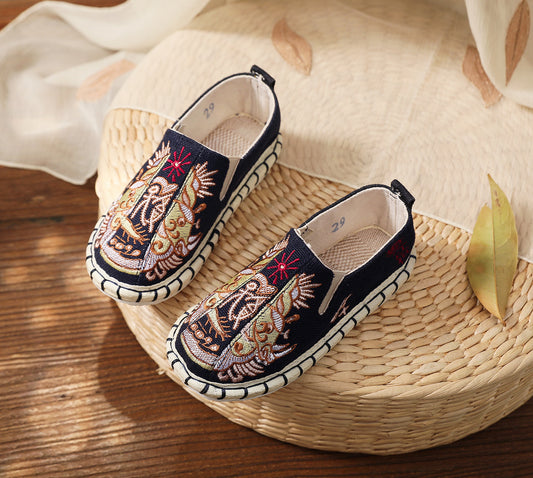 Old Beijing Traditional Cloth Shoes for Children, Thousand-Layer Sole Embroidered Cloth Shoes, Spring and Autumn Ancient Costume Hanfu Shoes, Ethnic Style Boys' Shoes