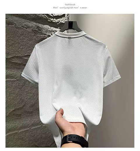Foreign Trade Ice Silk Short Sleeve t Men's Summer Trendy Brand Short Sleeve T-Shirt2025New casual quick-dry men's top