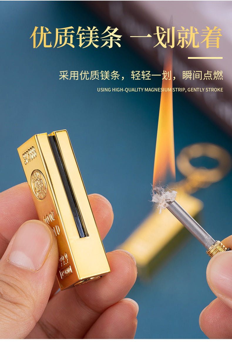 10,000 Matches Lighter Kerosene Outdoor Portable Keychain Gold Bar Shape Cigarette Lighter Men's Gift