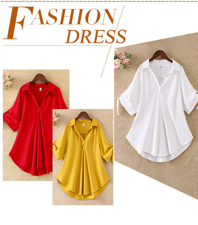Women's Mid-Length Short Sleeve Chiffon Blouse2025Summer New Large Size Loose Waist Slimming Chiffon Blouse for Women Trendy
