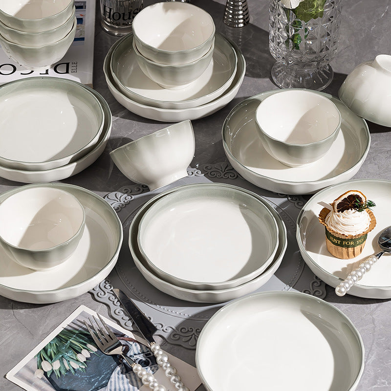 Nordic Style Gradient Color Bowl and Plate Set for Home Use, Thickened Lace Ceramic Tableware, Bowl and Plate Combination, Underglaze Color Bowl Set