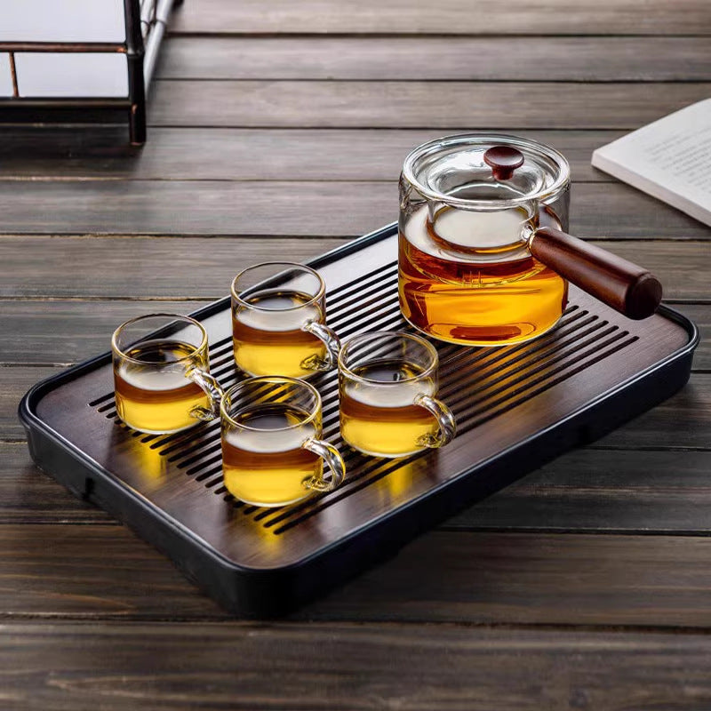 High Temperature Resistant Glass Filter Teapot Health Pot Side Wooden Handle Anti-scalding Teapot Tea Maker Flower Teapot Tea Set