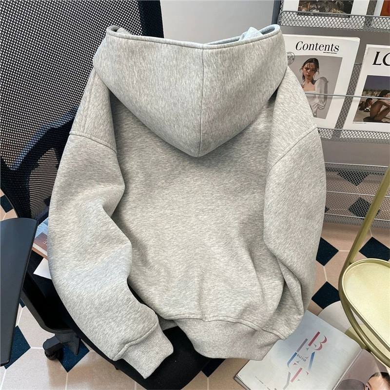 Korean Style Embroidered Hooded Cardigan Couple's Jacket for Men and Women Spring and Autumn Loose Design Versatile Zipper Sweatshirt Trendy