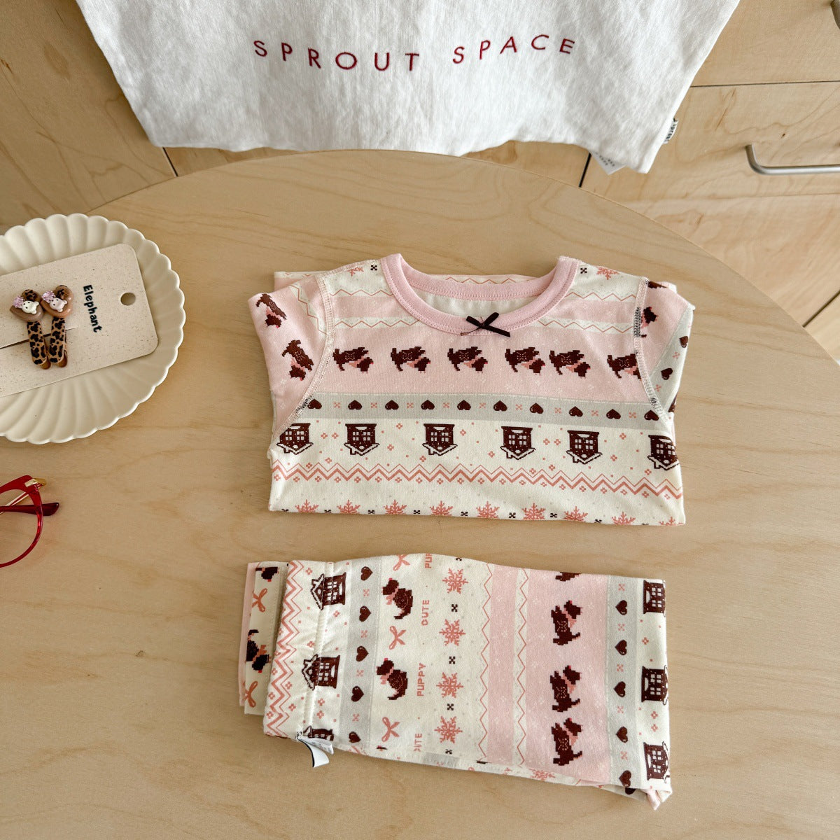 Girls A Pajama Set2025Autumn Girls Korean Style Homewear Baby Cute Cartoon Print Two-Piece Set Trendy