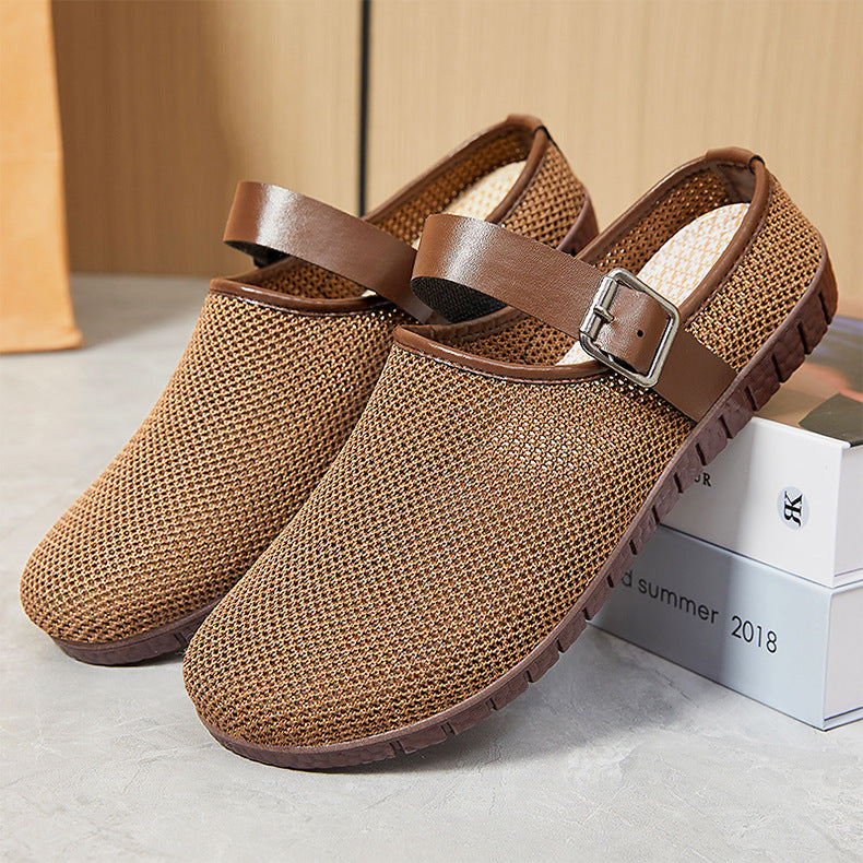 Shoes Women's Casual New Style Versatile Soft Sole Sandals insF French Style Women's Outdoor Slippers Flyknit Mesh Closed Toe Half Slipper