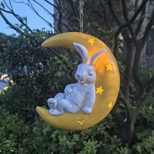 Cute Rabbit Moon Solar Pendant Outdoor Garden Courtyard Tree Hanging Balcony Pipe Kindergarten Decoration Ornament