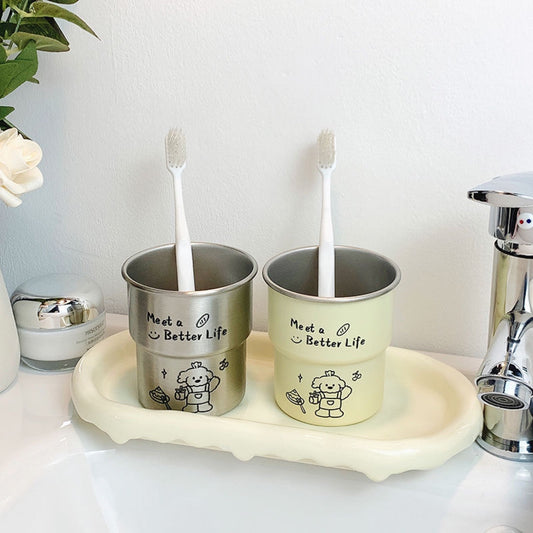 ins Cute Bichon Frise Dog Mouthwash Cup304Stainless Steel Step Simple High-Value Couple Toothbrush