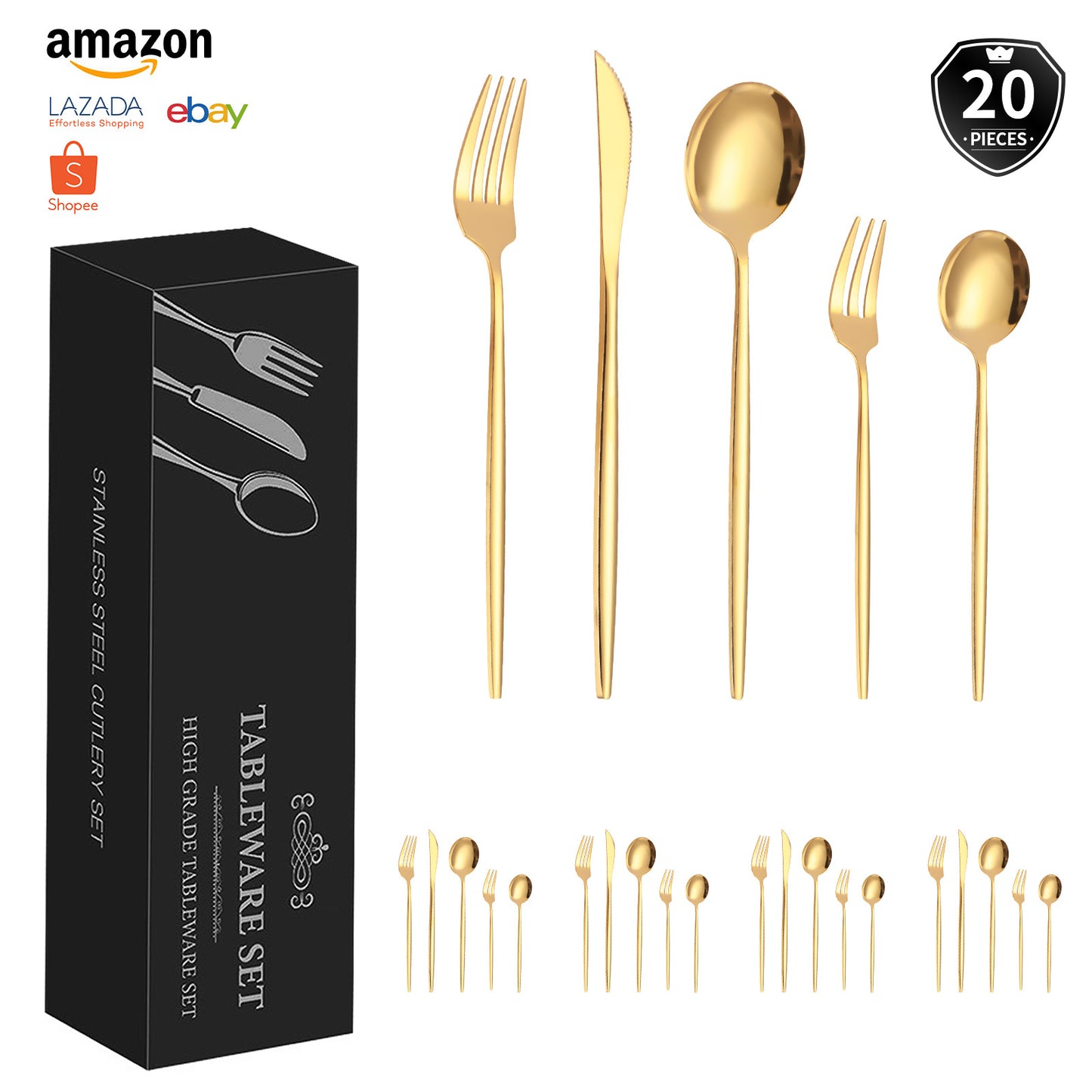 cutlery set Cross-border Amazon Portugal Stainless Steel Cutlery Set4Main item20Set of Knife, Fork, and Spoon