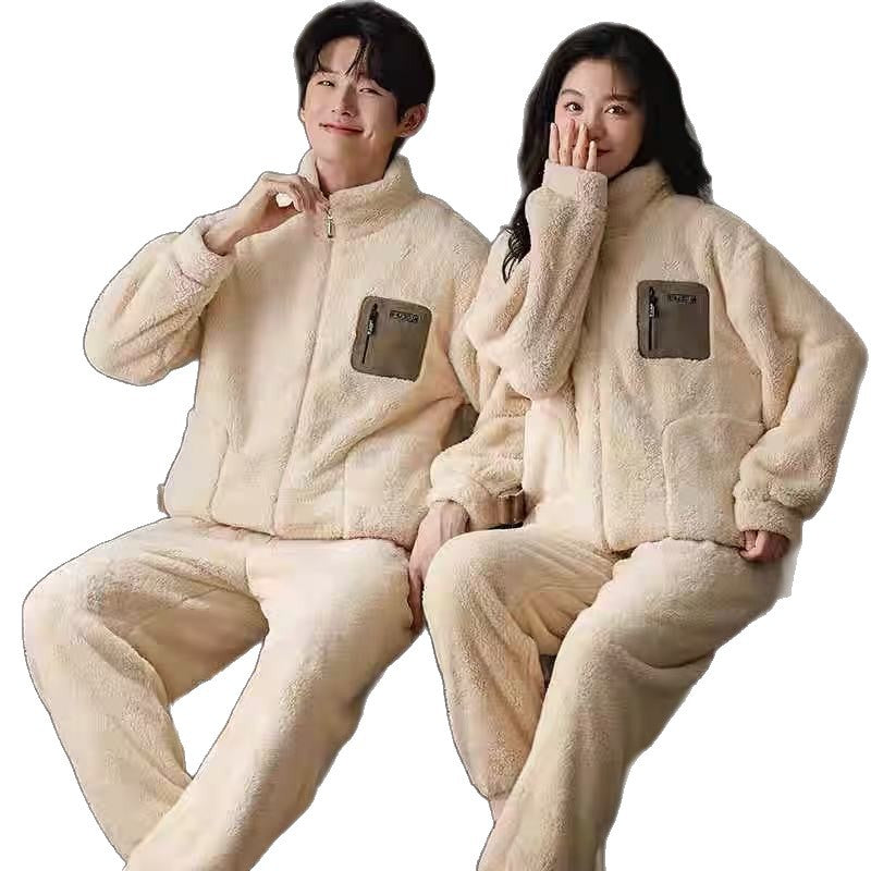 New Warm Coral Fleece Couple Set Pajamas Winter Plus Size Thickened Set Homewear