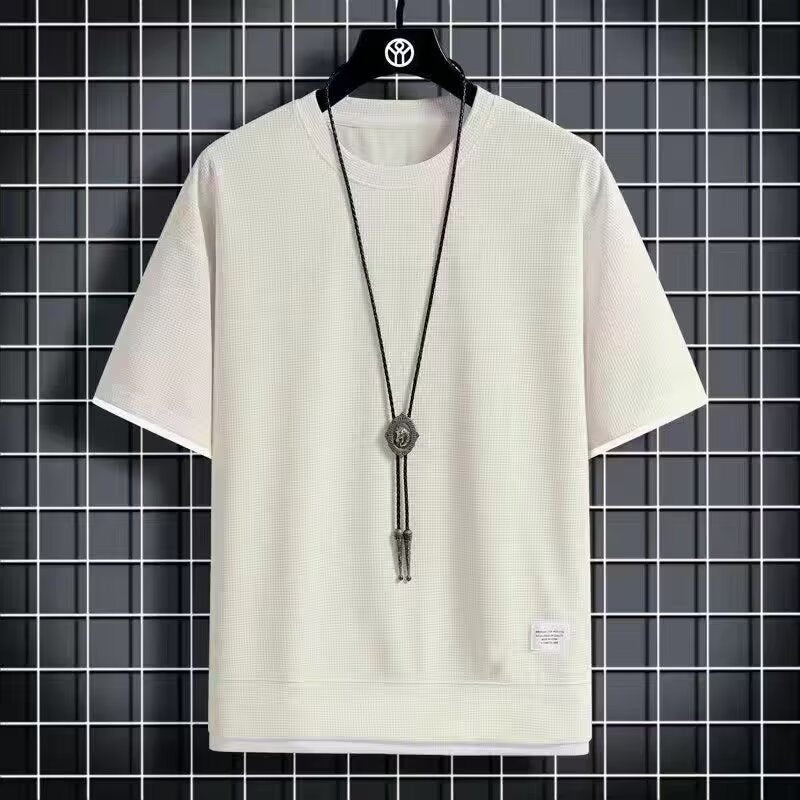 Chaolun Men's Short Sleeve Shirt t Summer Trendy Thin Breathable Shirt T Loose Waffle Short Sleeve Shirt