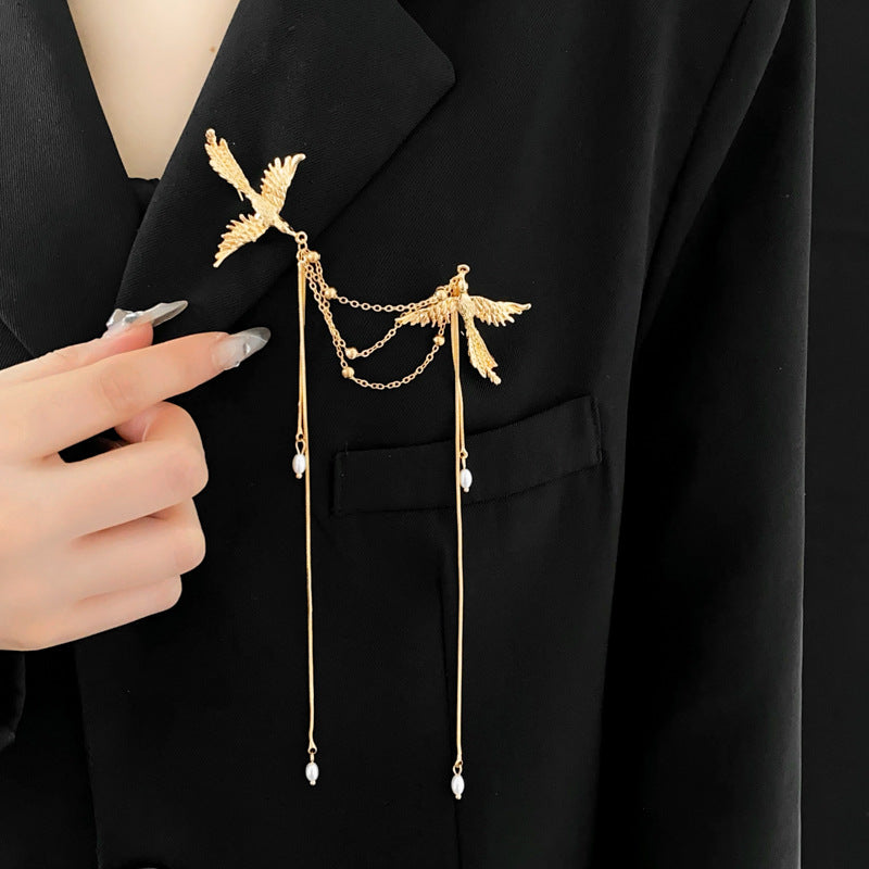 New Chinese Style Phoenix Pearl Tassel Brooch Chinese Style New Fashion Brooch Niche Versatile Exquisite Pin Accessory