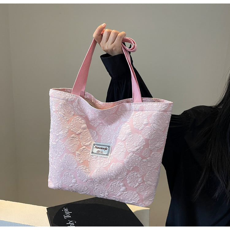 South Korea ins Unique Canvas Bag2024New Fashion Commuting Tote Bag Female College Student Class Shoulder Bag