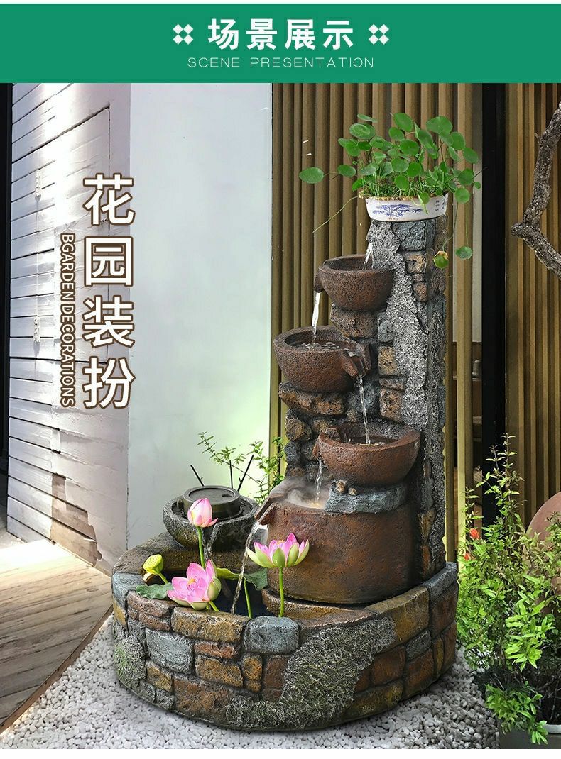 Pastoral External Circulation Water Pool Fountain Fish Tank Ornament for Home Living Room Courtyard Entrance Opening Decoration Zhao Zhi Zheng
